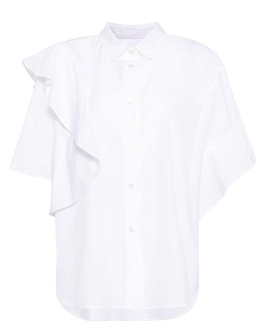 JNBY White Ruffled Short-sleeve Shirt