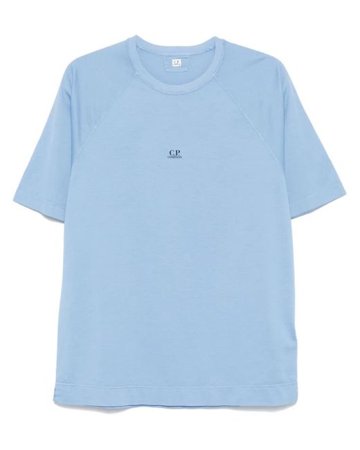 C P Company Blue Logo-Embroidered T-Shirt for men