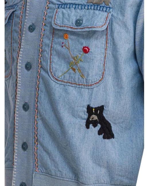 Kapital Blue Embroidered-Pocket Shirt for men