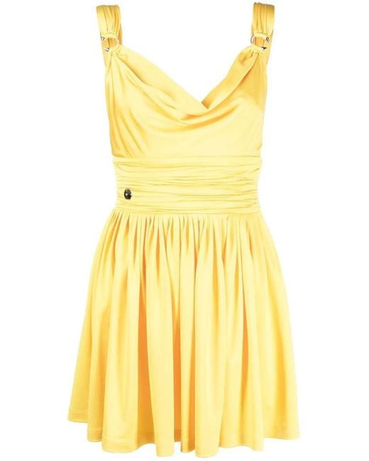 Philipp Plein Yellow Gathered Waist Mini Dress