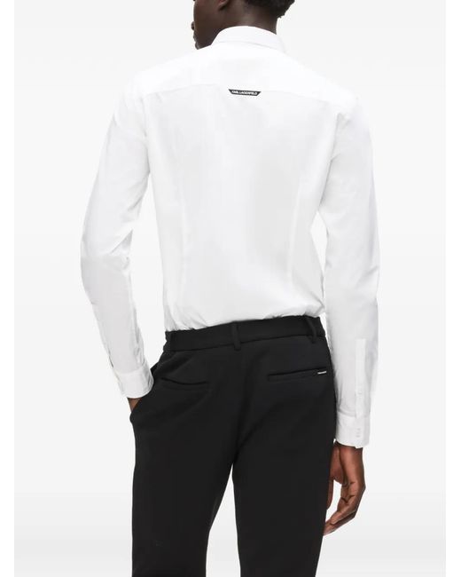 Karl Lagerfeld White Embroidered-Logo Long-Sleeve Shirt for men