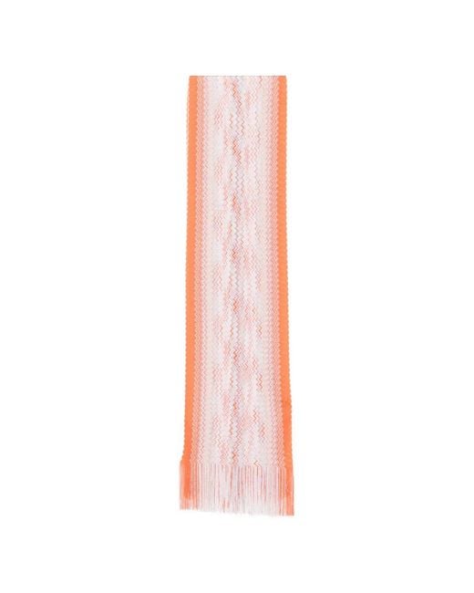 Missoni Pink Zig-Zag-Pattern Fringed Scarf