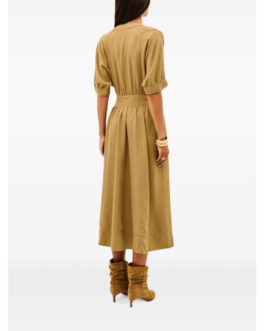 Ba&sh Natural Parisa Drawstring-Waist Flared Midi Dress