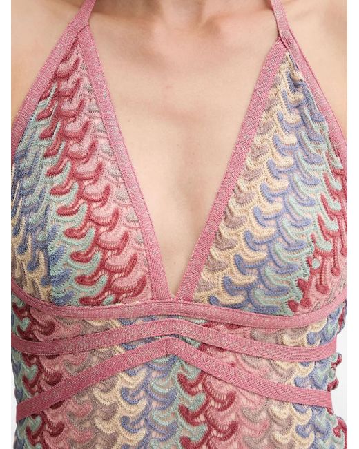Guess Pink Halterneck Crochet Maxi Dress