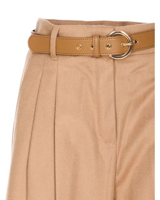Max Mara White Pleated Belted Trousers