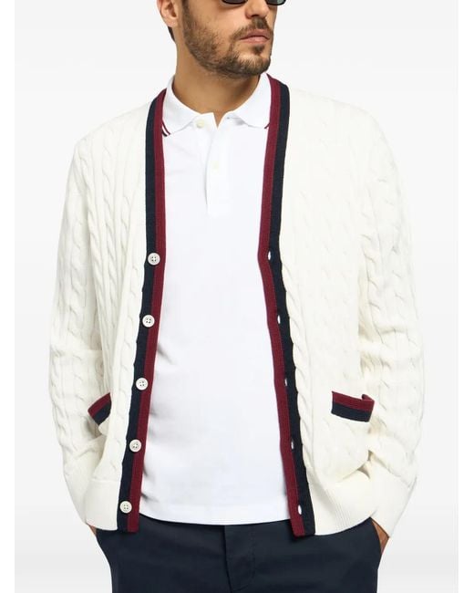 Brooks Brothers White Cable-Knit Striped Cardigan for men