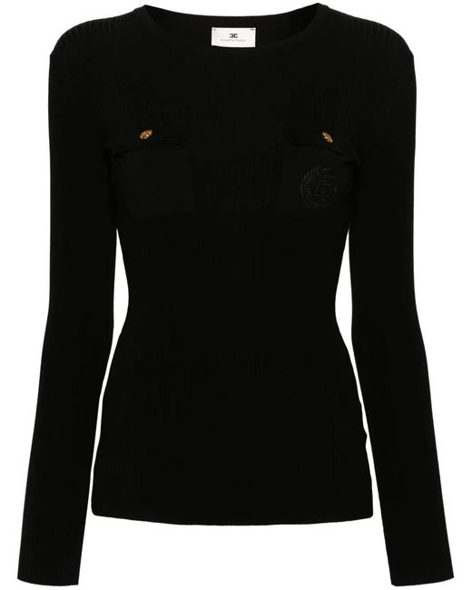 Elisabetta Franchi Black Logo-Embroidered Jumper