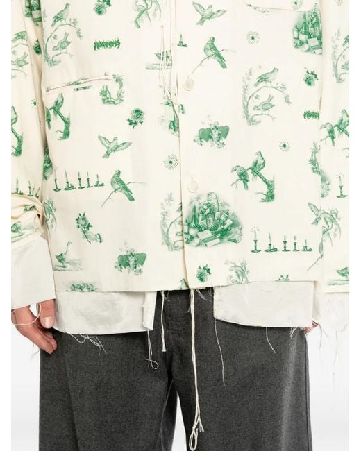 Midorikawa White Graphic-Print Layered Shirt for men