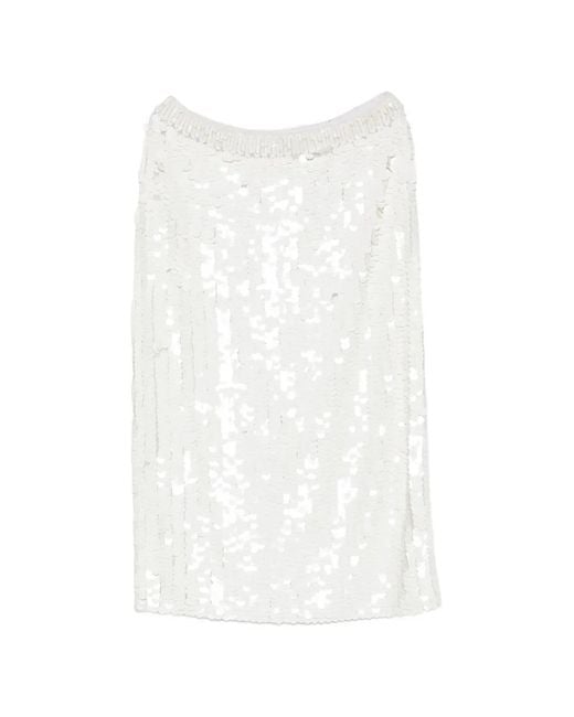 P.A.R.O.S.H. White Sequin-Embellished Midi Skirt