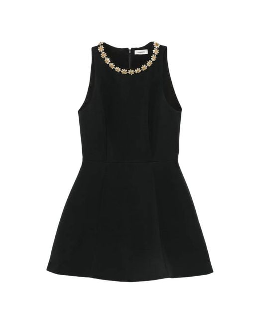 Sandro Black Embellished-Neck Sleeveless Mini Dress