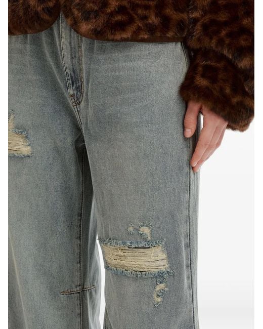Izzue Gray Distressed Wide-Leg Jeans