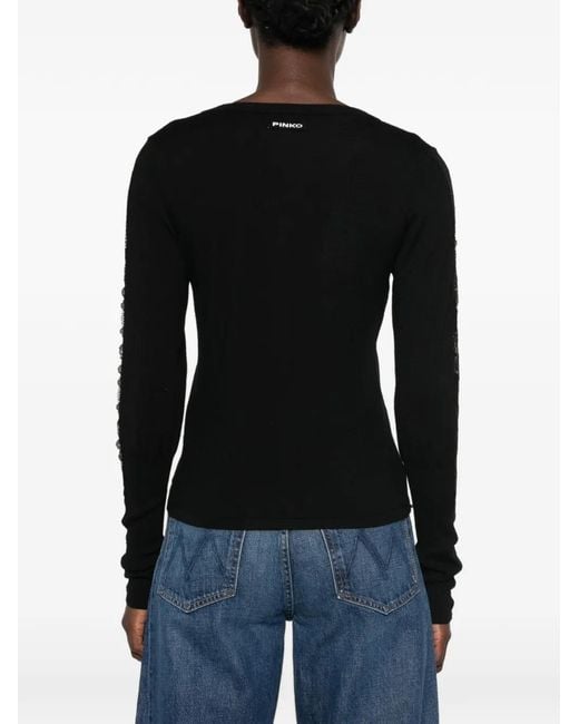 Pinko Black Lace-Panelled Button-Up Sweater