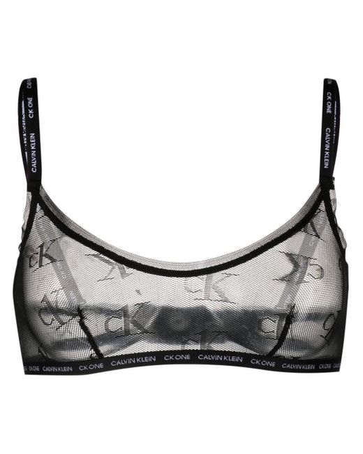 Calvin Klein Synthetic Logoprint Mesh Bra in Black Lyst Canada