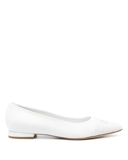 Casadei White Embossed-Logo 15Mm Leather Ballerinas