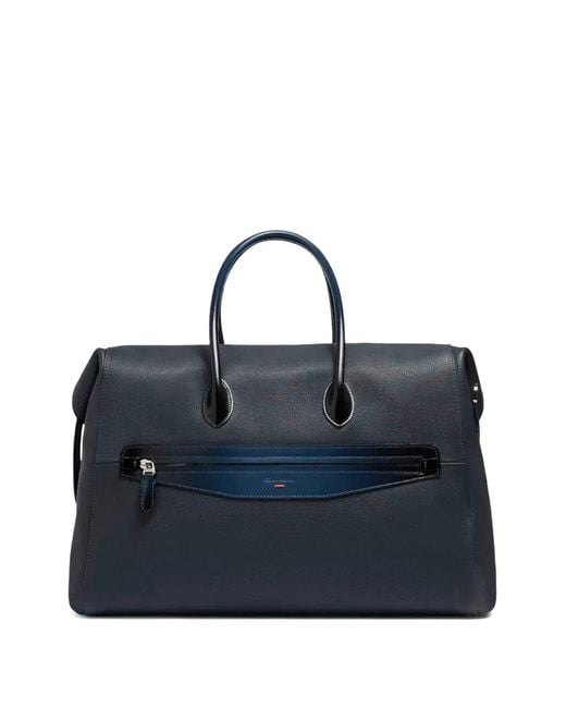 Santoni Blue Double-Zip Leather Travel Bag for men