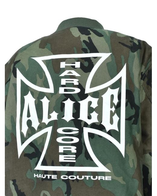 ALICE HOLLYWOOD Green Camouflage-Print Logo-Print Bomber Jacket for men