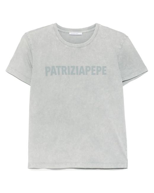 Patrizia Pepe Gray Logo-Print T-Shirt