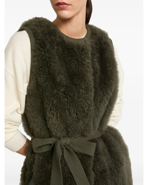 Yves Salomon Green Belted Shearling Gilet