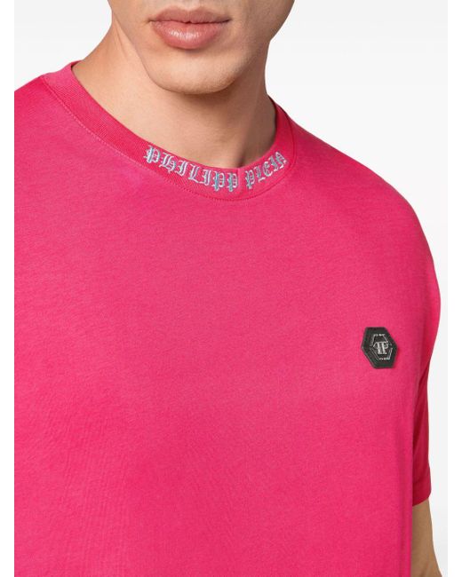 Philipp Plein Pink Logo-appliqué Cotton T-shirt for men