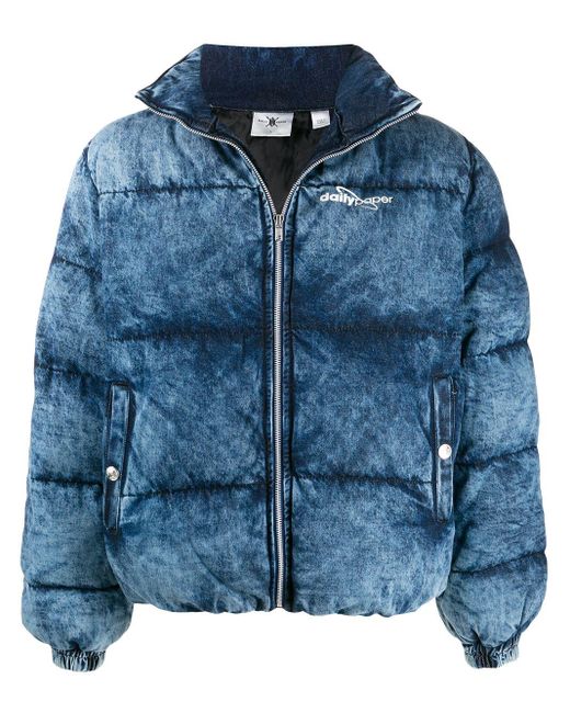 Daily Paper Blue Padded Acid Washed Jacket for men