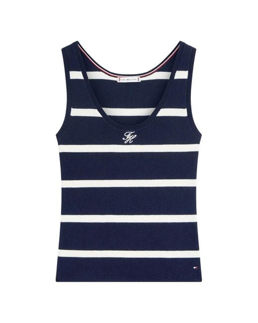 Tommy Hilfiger Blue Débardeur Rayé À Encolure Arrondie