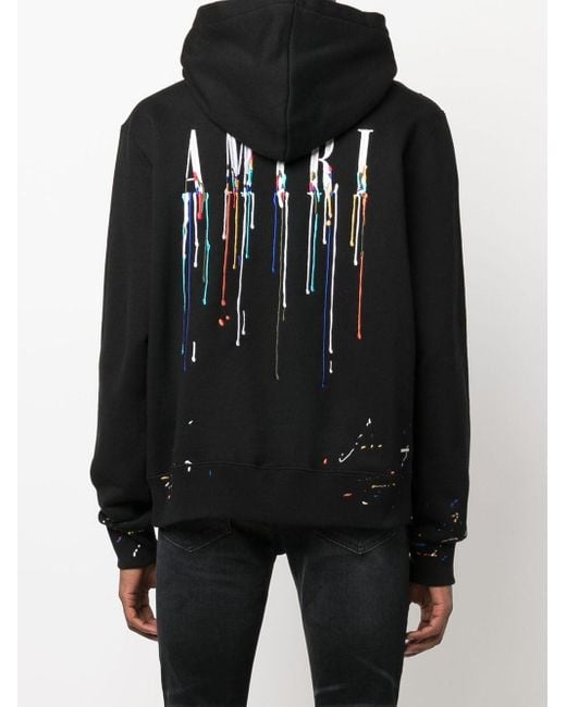 Amiri Logo-embroidered Paint-splatter Hoodie in Black for Men | Lyst