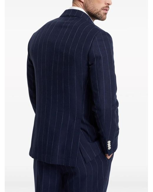 Brunello Cucinelli Blue Cotton And Wool Pinstriped Blazer for men