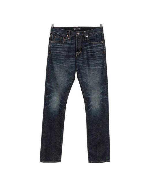 Tom Ford Blue Belt-Loop Logo-Patch Jeans for men