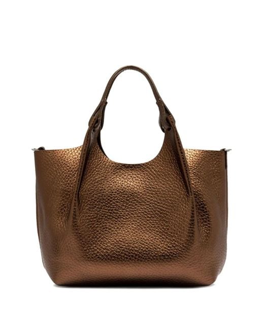 Gianni Chiarini Dua メタリックレザー ハンドバッグ Brown