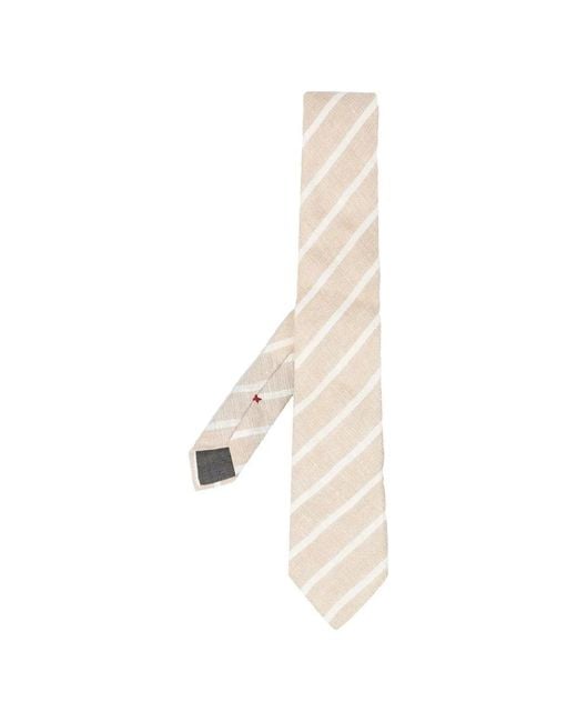 Brunello Cucinelli White Diagonal-Stripe Neck-Tie for men