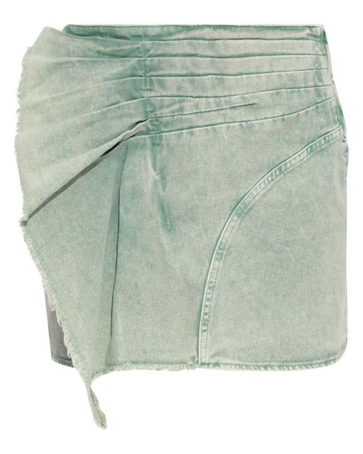 IRO Green Ruffle Washed Denim Mini Skirt