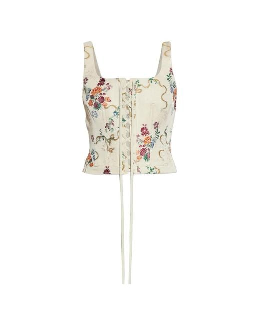 McQueen White Floral-Print Lace-Up Corset Top