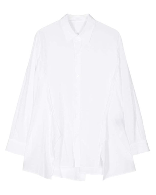 Yohji Yamamoto White Drapiertes Hemd mit langen Ärmeln