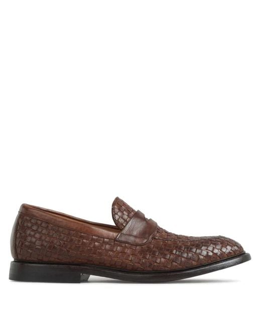 Green George Brown Interwoven Loafers for men