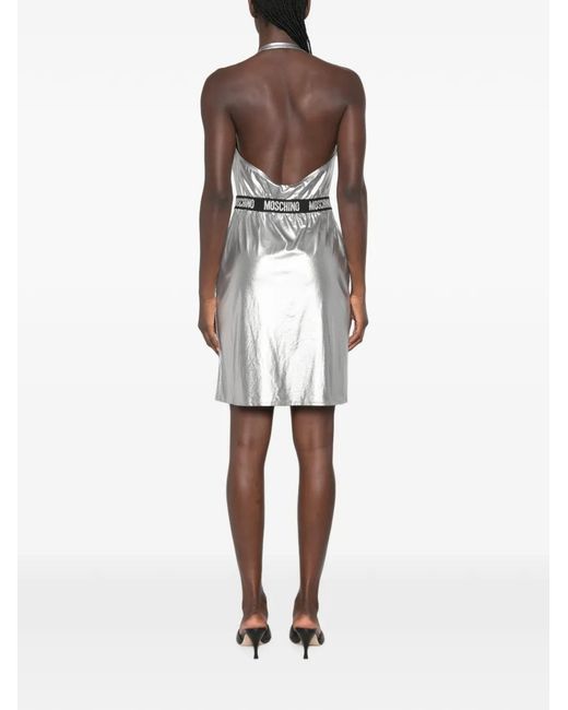 Moschino White Logo-Waistband Wrap-Skirt Dress