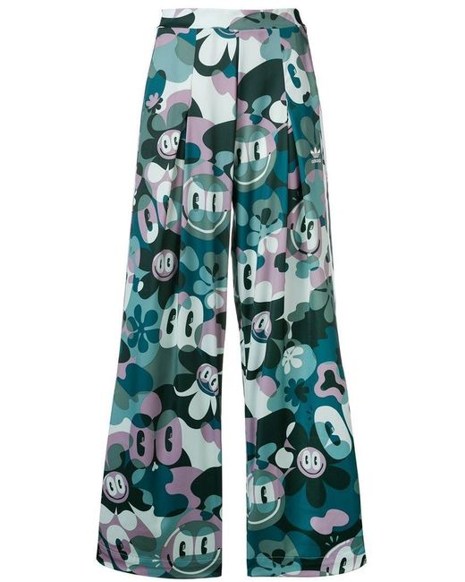 Adidas Green Cartoon Floral Wide Trousers
