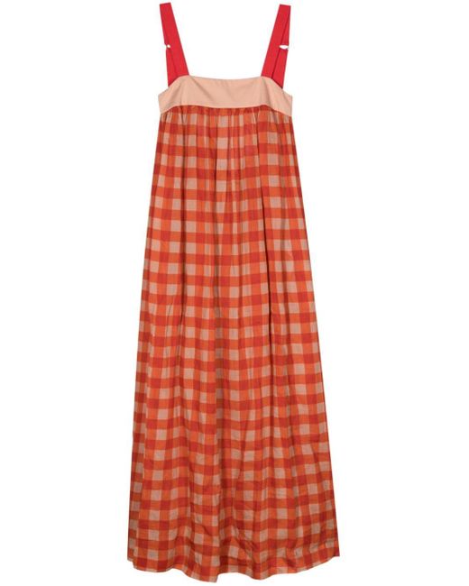 Semicouture Red Check-print Maxi Dress