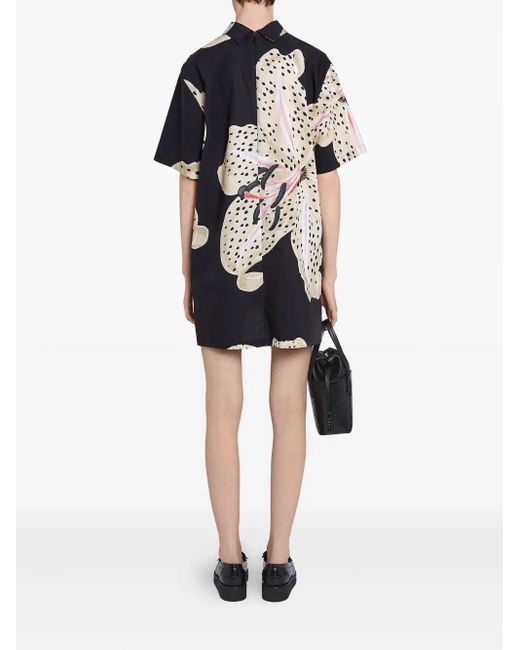 Giambattista Valli Black Lily-Print Poplin Blouse