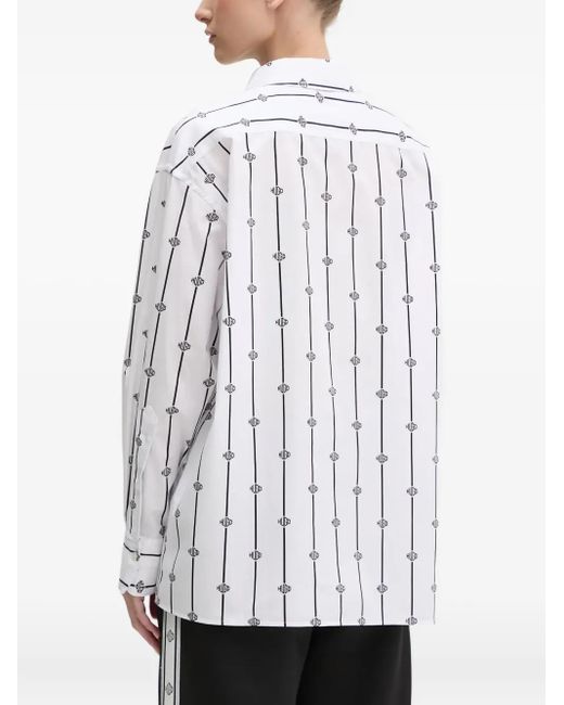 HUGO White Monogram-Print Striped Shirt
