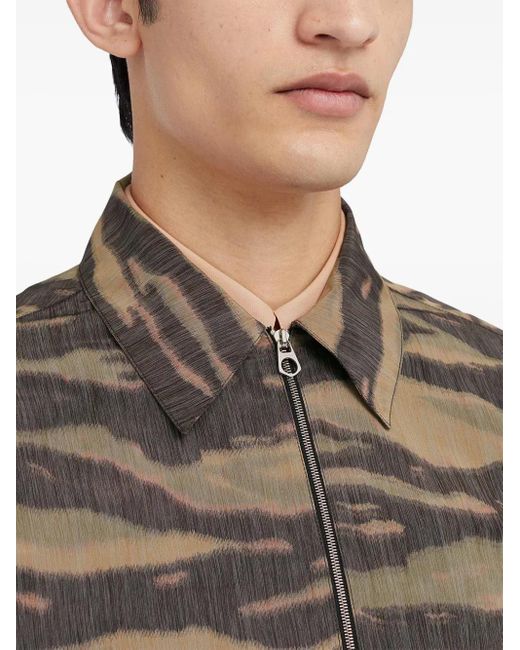 Jil Sander Brown Printed Zip-Up Overshirt for men