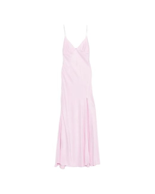 Alberta Ferretti Pink Satin-Finish Side-Slit Maxi Dress