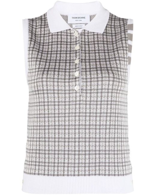 Thom Browne Gray Check-pattern Sleeveless Knitted Top