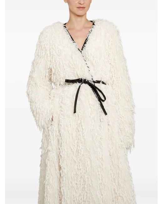Abrigo cruzado con flecos de plumas Giambattista Valli de color Natural