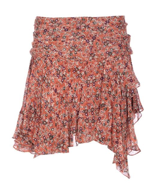 Isabel Marant Red Ruffled Patterned Mini Skirt