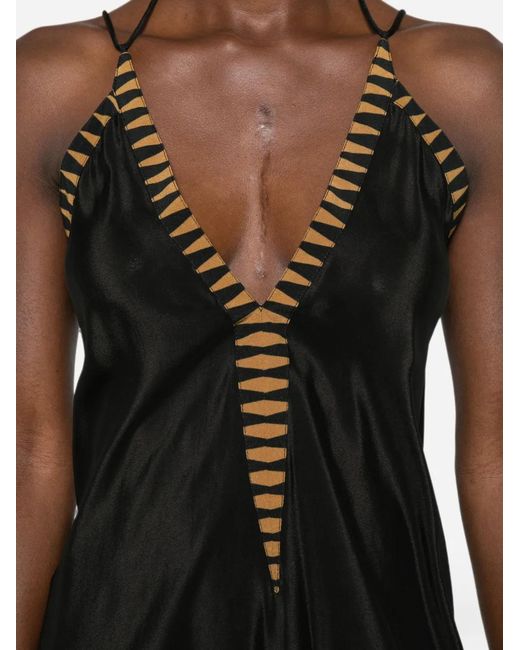 VOLANTIS Black V-Neck Midi Dress