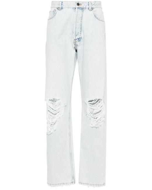 The Row Blue Burted Distressed Straight Jeans for men