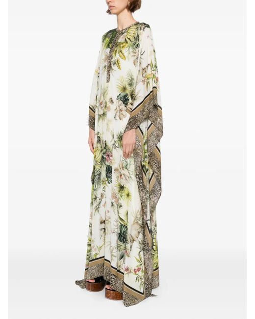 Elie Saab Metallic Savannah-Print Chiffon Kaftan