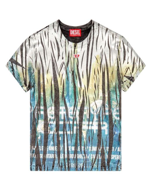DIESEL Blue T-Uncutie-Long-Foil T-Shirt mit Zebra-Print