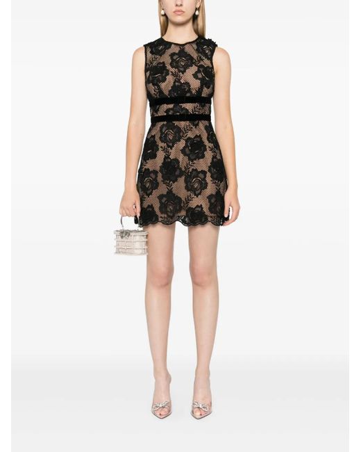Self-Portrait Black Floral Lace Mini Dress