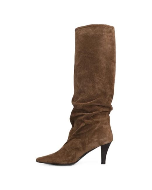 The Seller Brown Suede Square-Toe Knee-High Boots